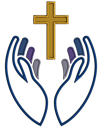 Hands With Cross Religious Applique Machine Embroidery Design Digitized Pattern