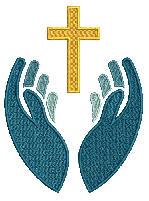 Hands With Cross Religious Filled Machine Embroidery Design Digitized Pattern