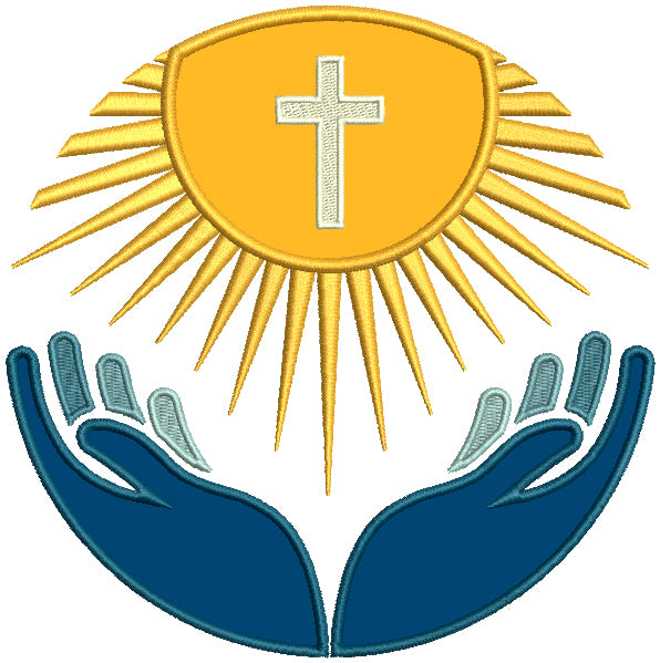 Hands With Sun and a Cross Religious Applique Machine Embroidery Design Digitized Pattern