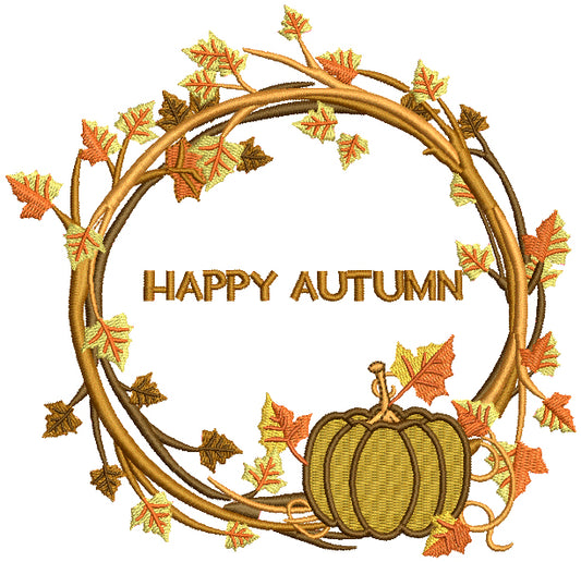 Happy Autumn Decorative Wreath Filled Machine Embroidery Design Digitized Pattern