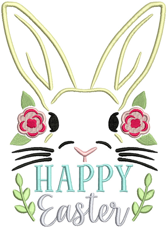 Happy Easter Big Bunny With Flowers Filled Machine Embroidery Design Digitized Pattern
