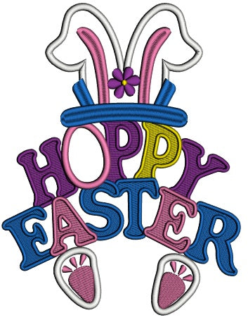 Happy Easter Bunny Ears Applique Machine Embroidery Design Digitized Pattern