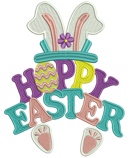 Happy Easter Bunny Ears Filled Machine Embroidery Design Digitized Pattern