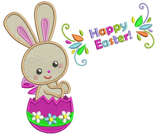 Happy Easter Bunny Inside Egg Filled Machine Embroidery Design Digitized Pattern