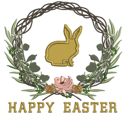 Happy Easter Bunny Wreath With a Flower Applique Machine Embroidery Design Digitized Pattern