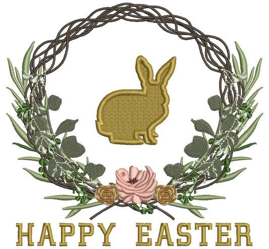 Happy Easter Bunny Wreath With a Flower Filled Machine Embroidery Design Digitized Pattern