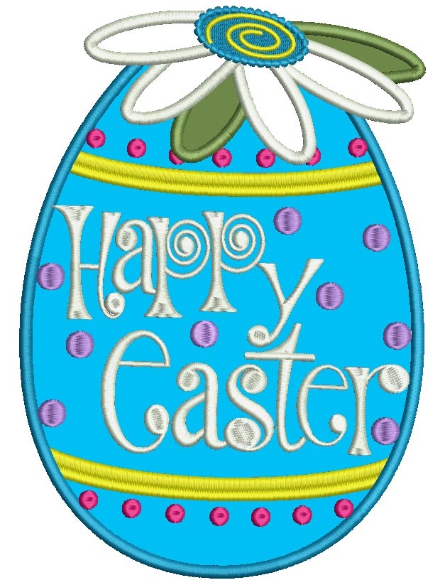 Happy Easter Egg With Flower Applique Machine Embroidery Design Digitized Pattern