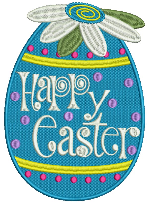 Happy Easter Egg With Flower Filled Machine Embroidery Design Digitized Pattern