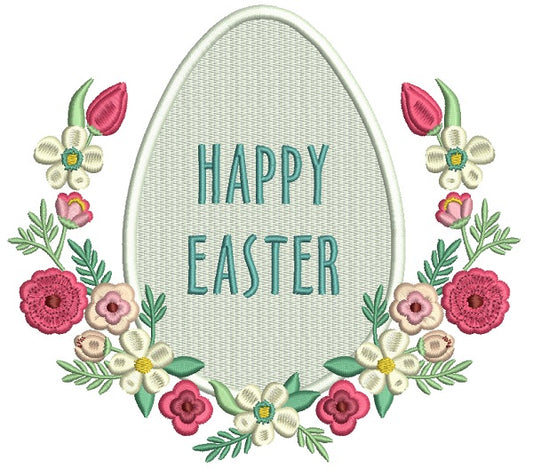 Happy Easter Egg With Ornamental Flowers Filled Machine Embroidery Design Digitized Pattern