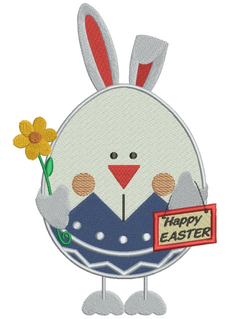 Happy Easter Egg with flower Filled Machine Embroidery Digitized Design Pattern