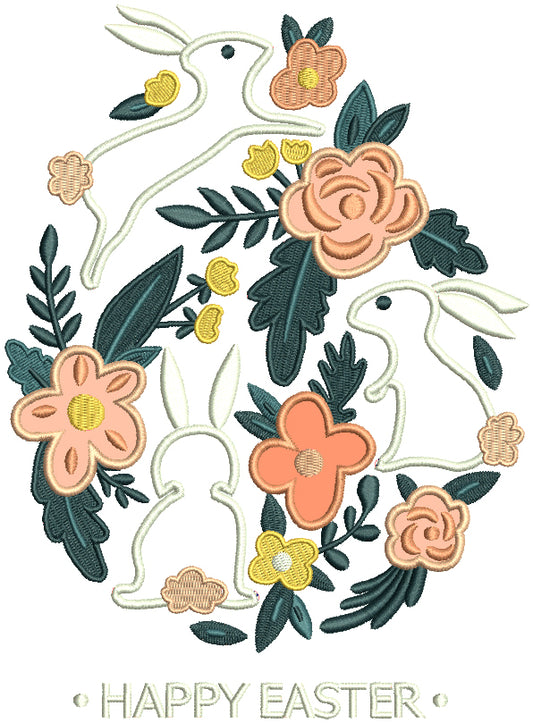 Happy Easter Floral Easter Egg Applique Machine Embroidery Design Digitized Pattern