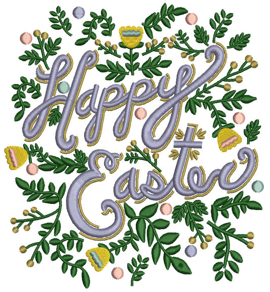 Happy Easter Flower Leaves And Branches Filled Machine Embroidery Design Digitized Pattern