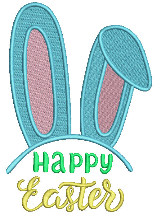 Happy Easter Long Bunny Ears Filled Machine Embroidery Design Digitized Pattern
