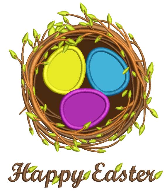 Happy Easter Nest With Eggs Applique Machine Embroidery Design Digitized Pattern