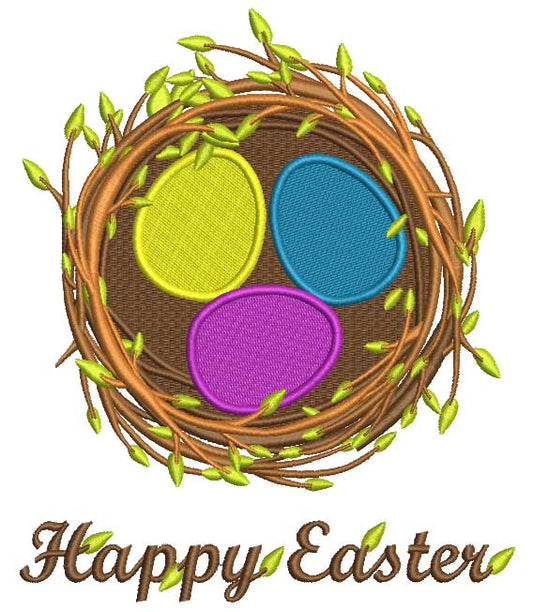 Happy Easter Nest With Eggs Filled Machine Embroidery Design Digitized Pattern