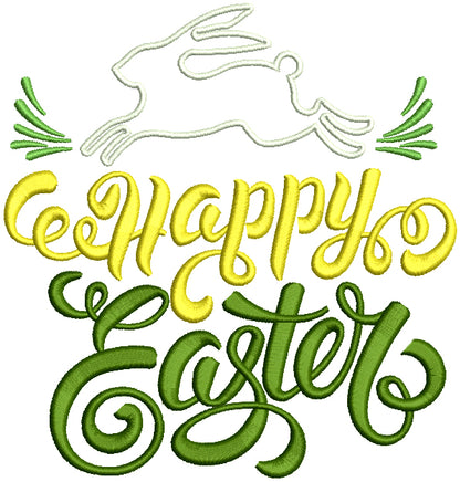 Happy Easter Running Bunny Applique Machine Embroidery Design Digitized Pattern