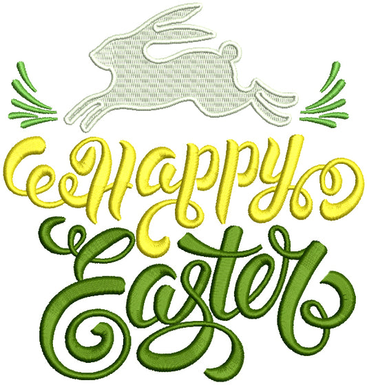 Happy Easter Running Bunny Filled Machine Embroidery Design Digitized Pattern