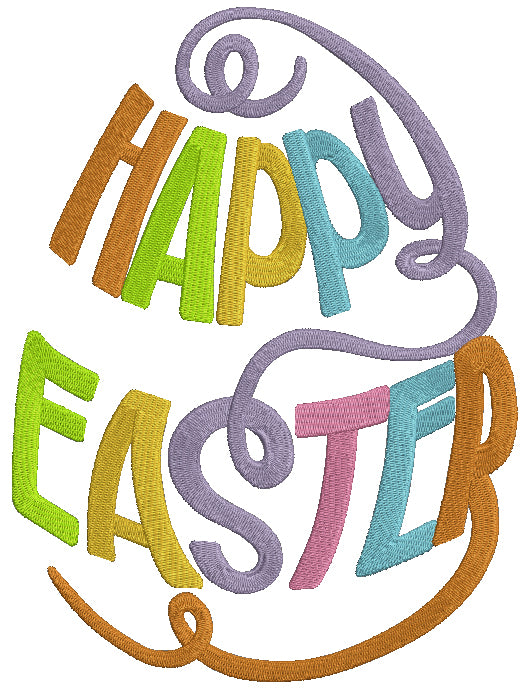 Happy Easter Text Shaped Like an Egg Filled Machine Embroidery Design ...