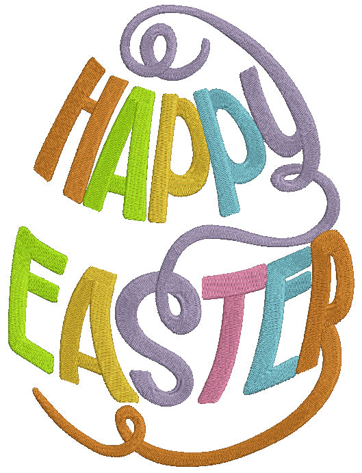 Happy Easter Text Shaped Like an Egg Filled Machine Embroidery Design Digitized Pattern