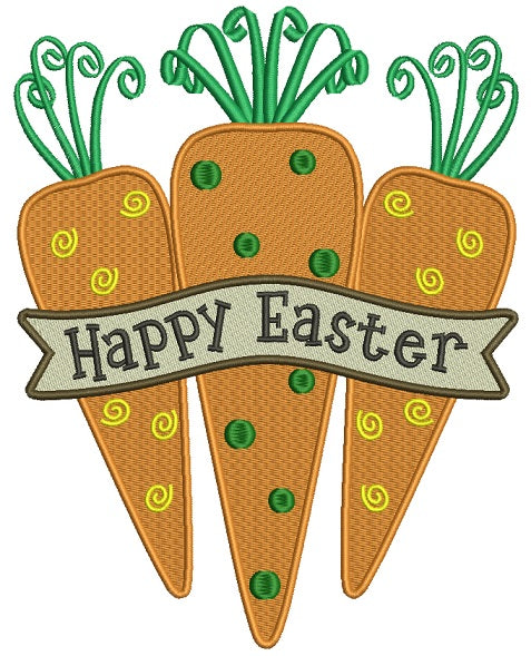 Happy Easter Three Carrots Filled Machine Embroidery Design Digitized Pattern