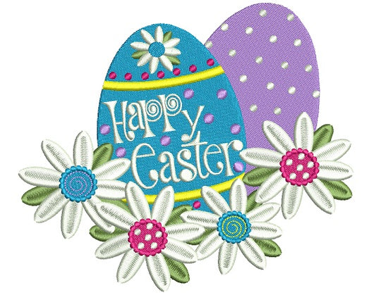 Happy Easter Two Eggs Filled Machine Embroidery Design Digitized Pattern