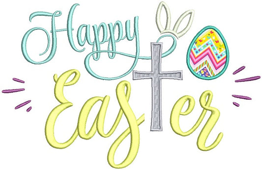 Happy Easter With Cross And Egg Applique Machine Embroidery Design Digitized