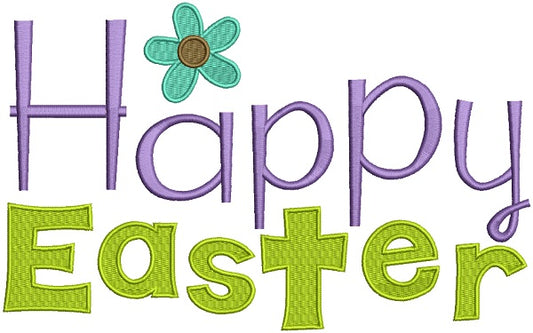 Happy Easter With Flower Filled Machine Embroidery Design Digitized Pattern