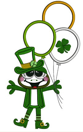 Happy Frog With Shamrock Balloons St. Patrick's Day Applique Machine Embroidery Design Digitized Pattern