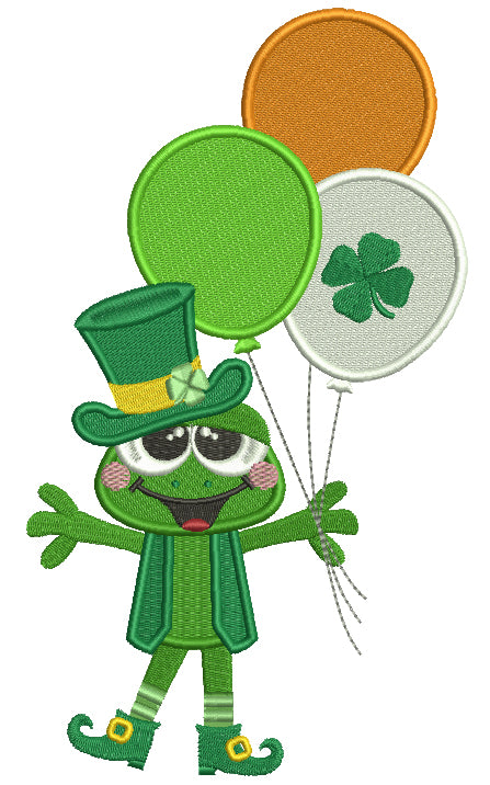 Happy Frog With Shamrock Balloons St. Patrick's Day Filled Machine Embroidery Design Digitized Pattern
