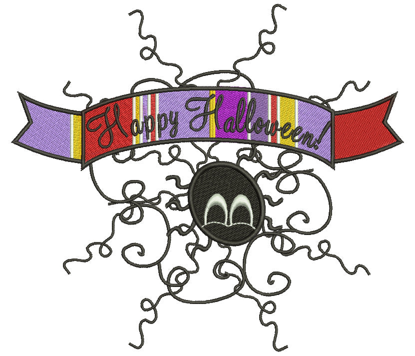 Happy Halloween Big Spider Web Filled Machine Embroidery Digitized Design Pattern