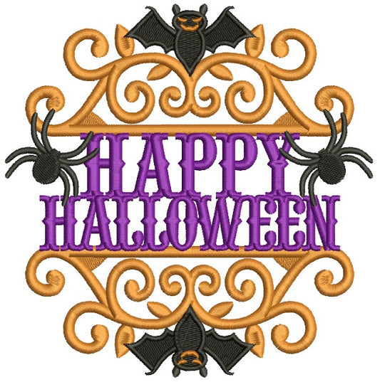 Happy Halloween Fancy Decorative Frame Filled Machine Embroidery Design Digitized Pattern
