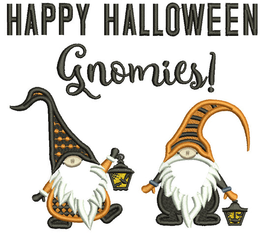 Happy Halloween Gnomes With Lanterns Applique Machine Embroidery Design Digitized Pattern