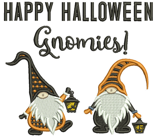 Happy Halloween Gnomes With Lanterns Filled Machine Embroidery Design Digitized Pattern
