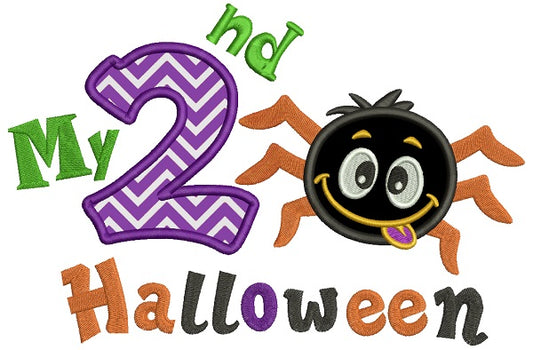 Happy Halloween My 2nd Birthday Cute Spider Applique Machine Embroidery Design Digitized Pattern
