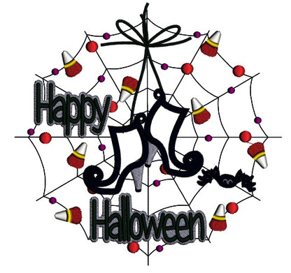 Happy Halloween Spider Web Applique Machine Embroidery Design Digitized Pattern