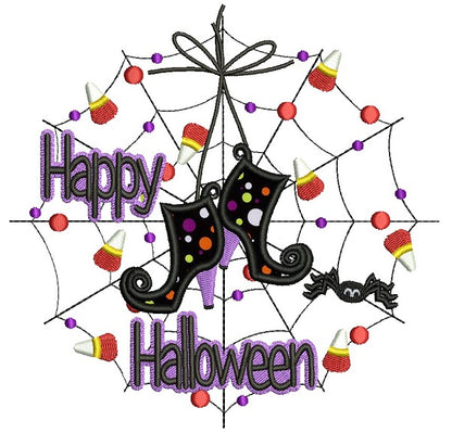 Happy Halloween Spider Web Applique Machine Embroidery Design Digitized Pattern