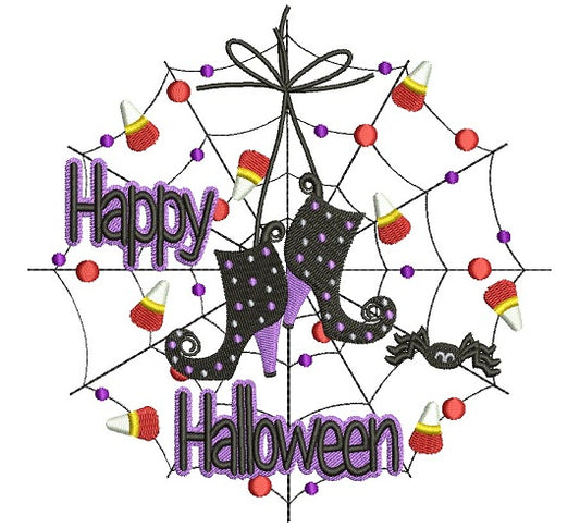 Happy Halloween Spider Web Filled Machine Embroidery Design Digitized Pattern