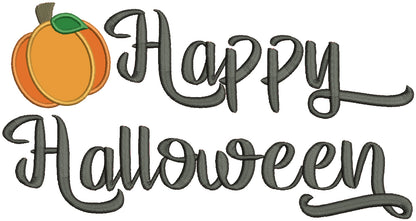Happy Halloween Text With Pumpkin Applique Machine Embroidery Design Digitized Pattern