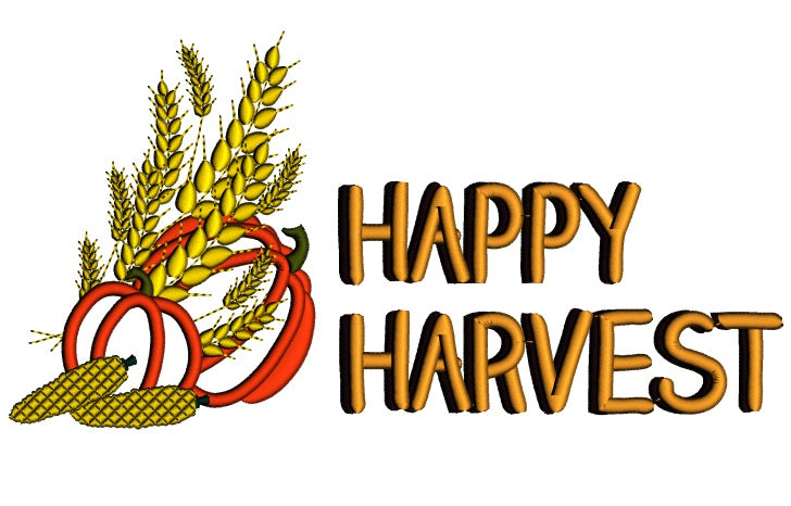 Happy Harvest Thanksgiving Applique Machine Embroidery Design Digitized Pattern