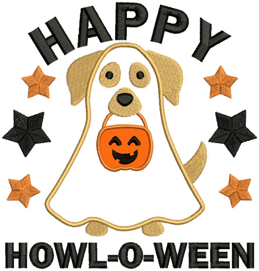 Happy Howl-O-Ween Cute Dog Halloween Applique Machine Embroidery Design Digitized Pattern