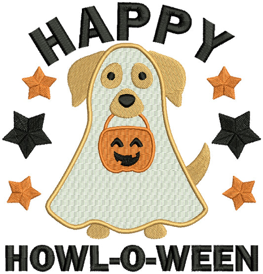 Happy Howl-O-Ween Cute Dog Halloween Filled Machine Embroidery Design Digitized Pattern