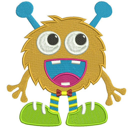 Happy Little Monster Filled Machine Embroidery Digitized Design Pattern