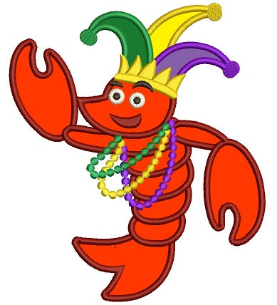Happy Lobster with Beads and Crown Applique Machine Embroidery Digitized Design Pattern