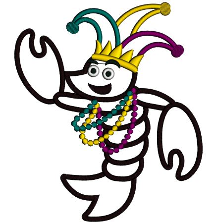 Happy Lobster with Beads and Crown Applique Machine Embroidery Digitized Design Pattern