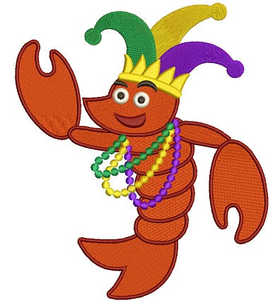 Happy Lobster with Beads and Crown Filled Machine Embroidery Digitized Design Pattern