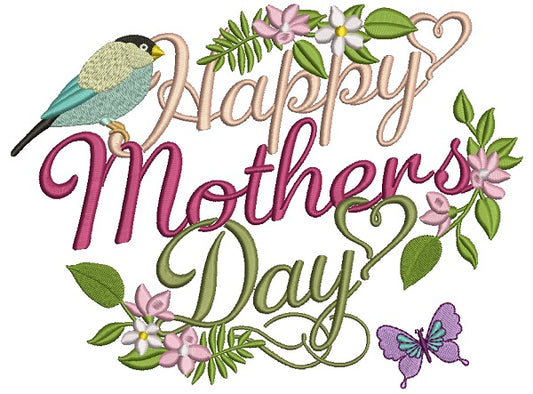 Happy Mother's Day Decorative Ornament Filled Machine Embroidery Design Digitized Pattern