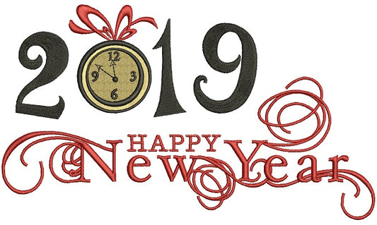 Happy New Year 2019 Filled Machine Embroidery Design Digitized Pattern