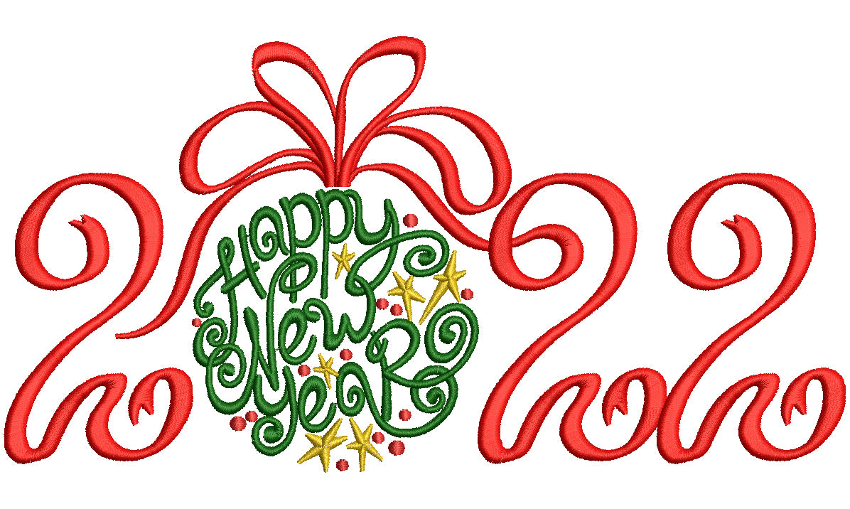 Happy New Year 2022 Ornate Filled Machine Embroidery Design Digitized Pattern