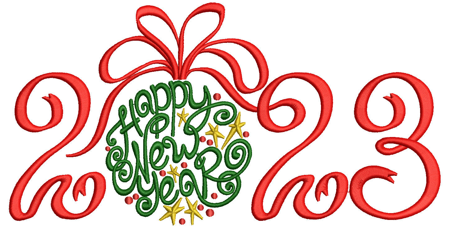 Happy New Year 2023 Ornate Filled Machine Embroidery Design Digitized Pattern