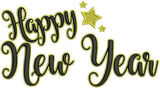 Happy New Year With a Big Star Filled Machine Embroidery Design Digitized Pattern